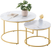 VEVOR Nesting Coffee Table Set of 2, 27.6 in Round Coffee Table, Nesting Tables for Small Place, Vintage End Side Tables Night Stand with Metal Frame, for Living Room, Bedroom, Office (White & Gold)