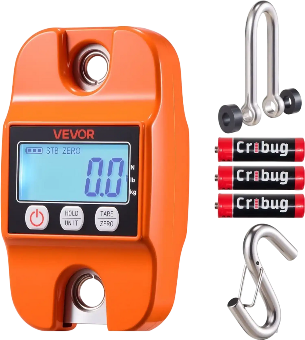 VEVOR Digital Crane Scale, 880 lbs/400 kg Max Capacity, Handheld Hanging Scale with Cast Aluminum Case & LCD Display, 0.2 lbs Division & 3 Unit Switch, Auto-Off Setting for Farm Hunting Fishing, Orange