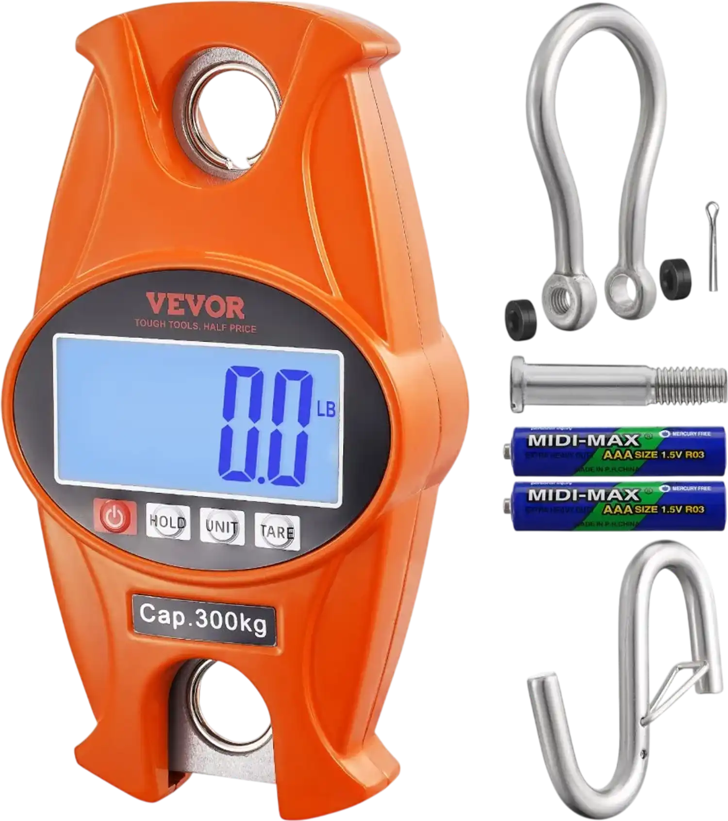 Vevor Crane Scale 660 lbs Digital Hanging Scale with LCD Screen Orange New