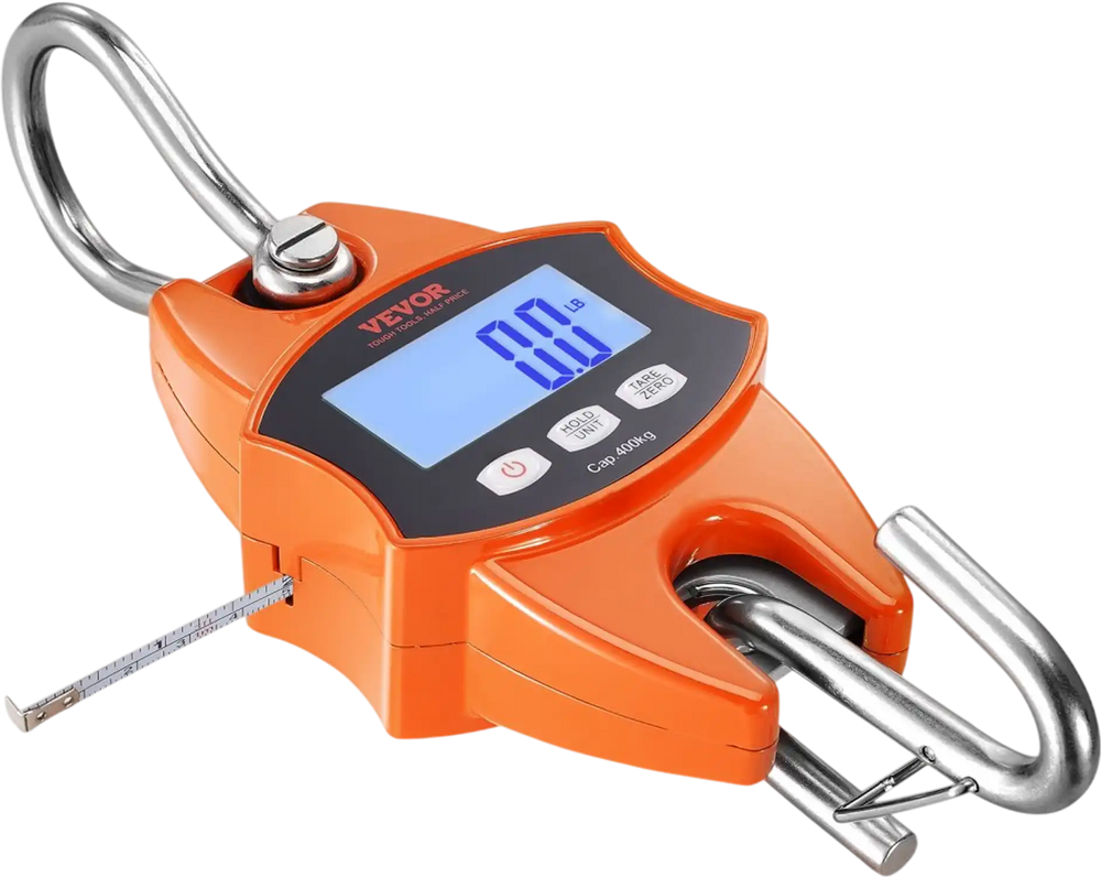 VEVOR Digital Crane Scale, 880 lbs/400 kg, Industrial Heavy Duty Hanging Scale with Cast Aluminum Case & LCD Screen, Handheld Mini Crane with Hooks for Farm, Hunting, Fishing, Outdoor, Garage (Orange)