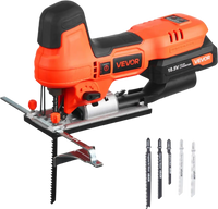 VEVOR Cordless Jig Saw, 20 V Brushless Motor, 3500 SPM Blade Speed, Cordless Jigsaw with 6 pcs Blades, LED Light, 6 Variable Speed, 0- 45° Bevel Cuts, 4 Orbital Settings for Straight/Circle Cutting