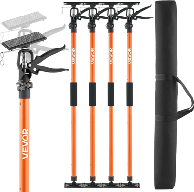 VEVOR Cabinet Jack Support Pole, 4-Pack, 45.7-114.2 Inch Steel Telescopic Quick Support Rod, Adjustable 3rd Hand System up to 154 lbs Capacity for Installing Cabinets, Lifting Drywall, Cargo Bars