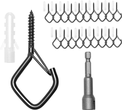 VEVOR 20 PCS Q-Hanger Hooks, 2.17 in Q Hanger String Light Hooks Outdoor, Heavy Duty Outdoor Screw Hooks with Security Buckle, for Hanging Outdoor String Lights, Christmas Lights, Cups, Decors (Black)