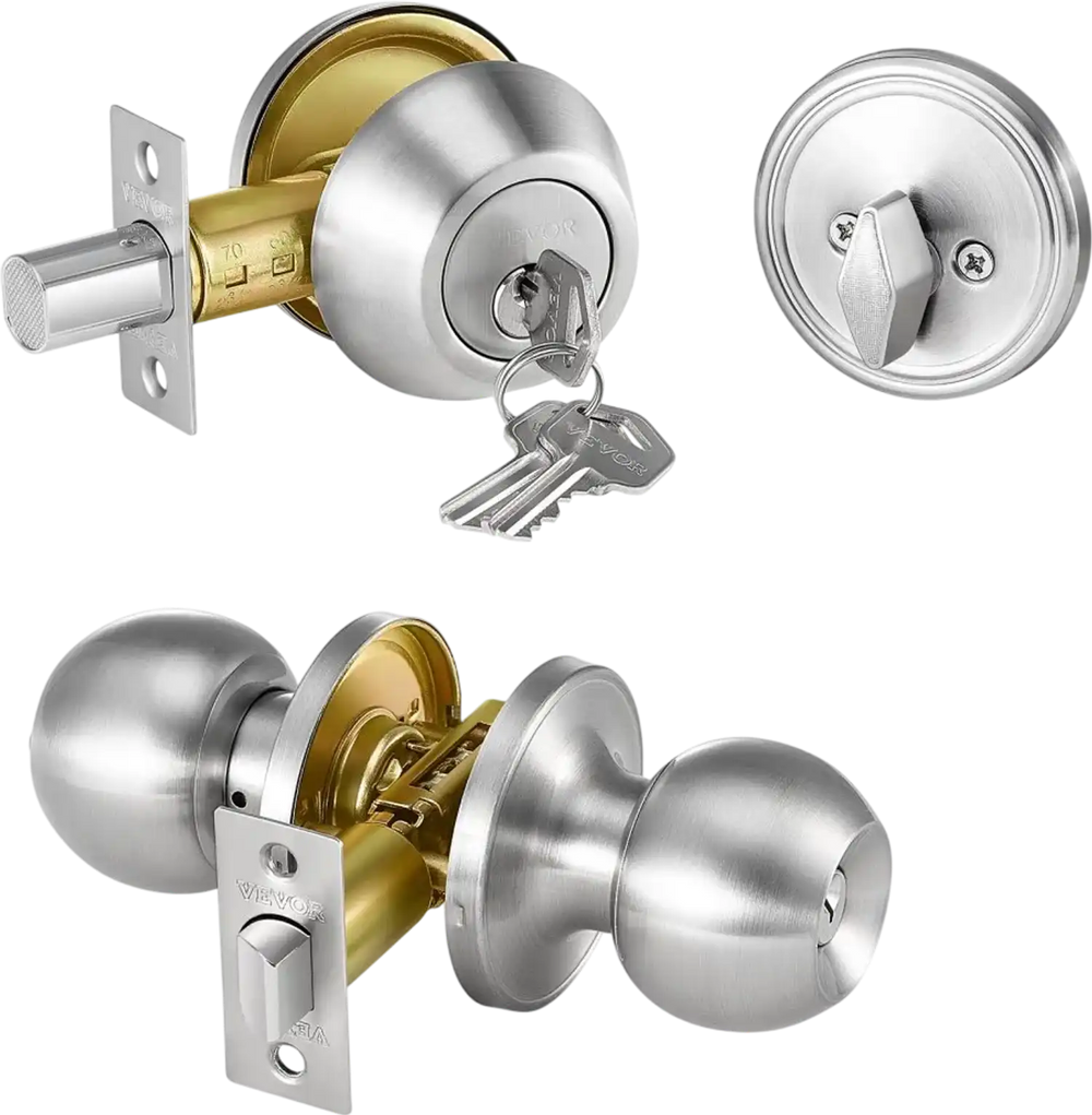 VEVOR Door Knob and Deadbolt Set, Satin Nickel Entry Door Knob and Single Cylinder Deadbolt Combo Pack, Fit for 1-3/8" to 1-3/4" Door Thickness, Door Lockset with Deadbolt for Entrance and Front Door