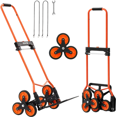 VEVOR Stair Climbing Cart, 120 lbs Stair-Climbing Capacity, Portable Folding Trolley Cart with Telescoping Handle, 6 Wheels and 2 Bungee Cords, Stair Climber Dolly for Home, Groceries, Warehouse
