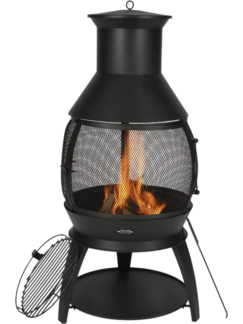 VEVOR Chiminea, 22 Inch Outdoor Wood Burning Firepit, Iron Spherical Fireplace for BBQ & Warming, Wooden Fire Pit with Grill Mesh, Chimney Coat & Rustproof Chiminea Lid, for Patio, Garden, Backyard