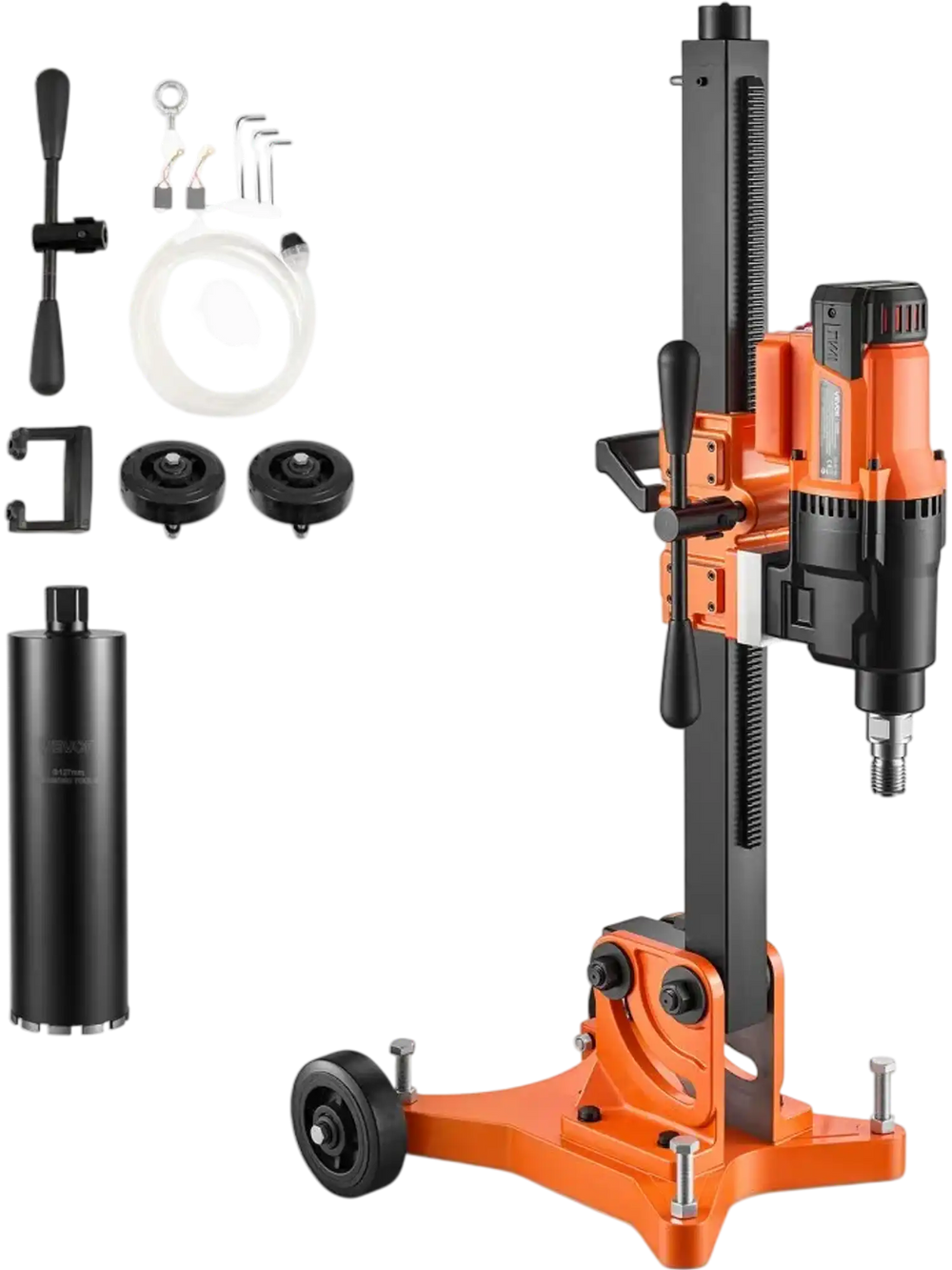 VEVOR Diamond Core Drilling Machine, 0.8-12 in Drilling Capacity, Dry/Wet Concrete Core Drill Rig with 5 in Wet Drill Bit, Tiltable Stand & Wheeled Base, 3200W 800RPM/430RPM, UNC1 1/4–7 Thread