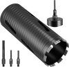 VEVOR Core Drill Bit, 4 inch Diameter, 9-1/2 inch Drilling Depth, 5/8-11 Internal Thread, Diamond Dry Coring Bit with 3 Adapters, Pilot Drill and Hex Wrench, for Concrete, Red Bricks, and Masonry