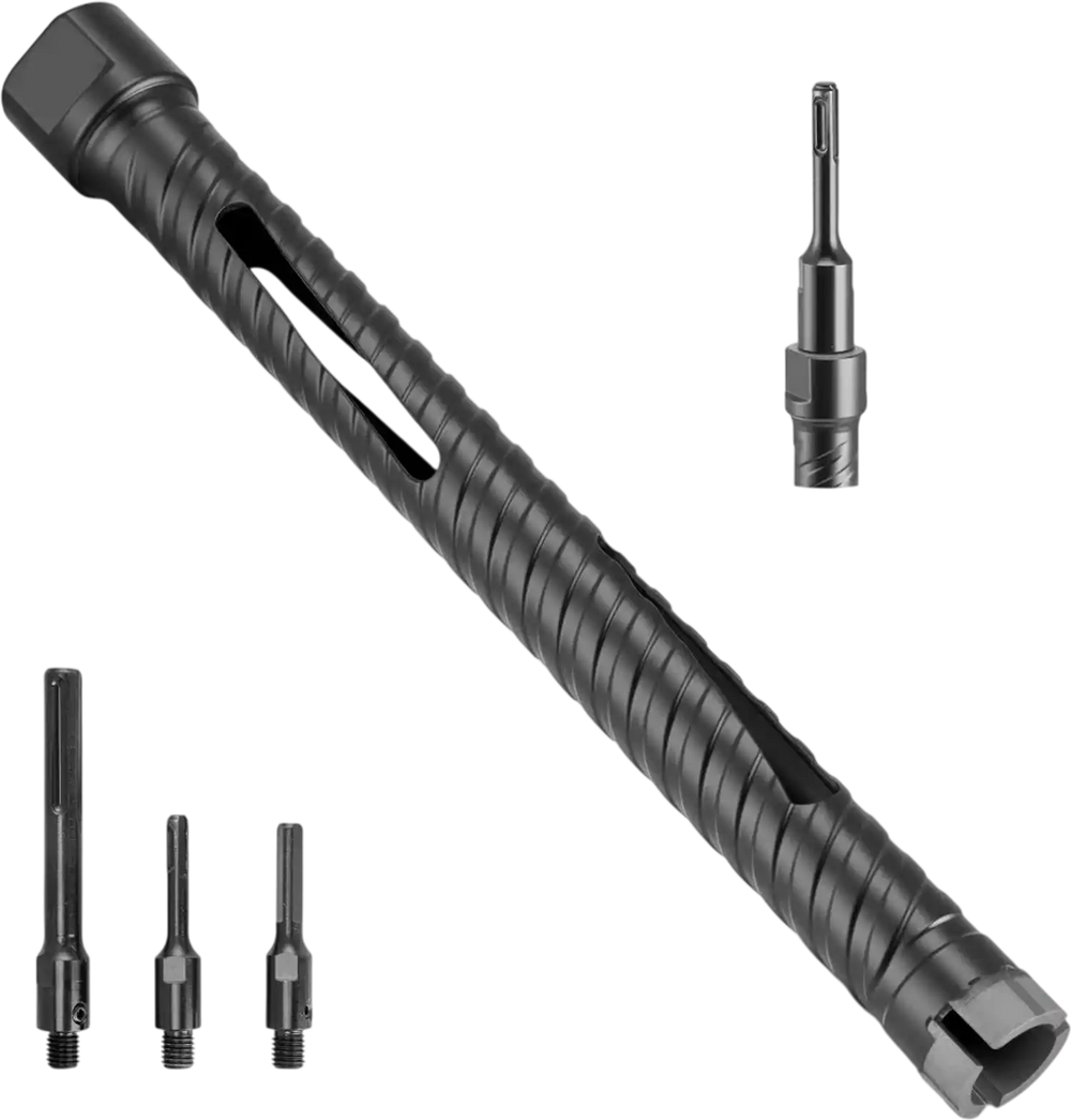 VEVOR Core Drill Bit, 1 inch Diameter, 9-1/2 inch Drilling Depth, 5/8-11 Internal Thread, Diamond Dry Coring Bit with 3 Adapters, Pilot Drill and Hex Wrench, for Concrete, Red Bricks, and Masonry