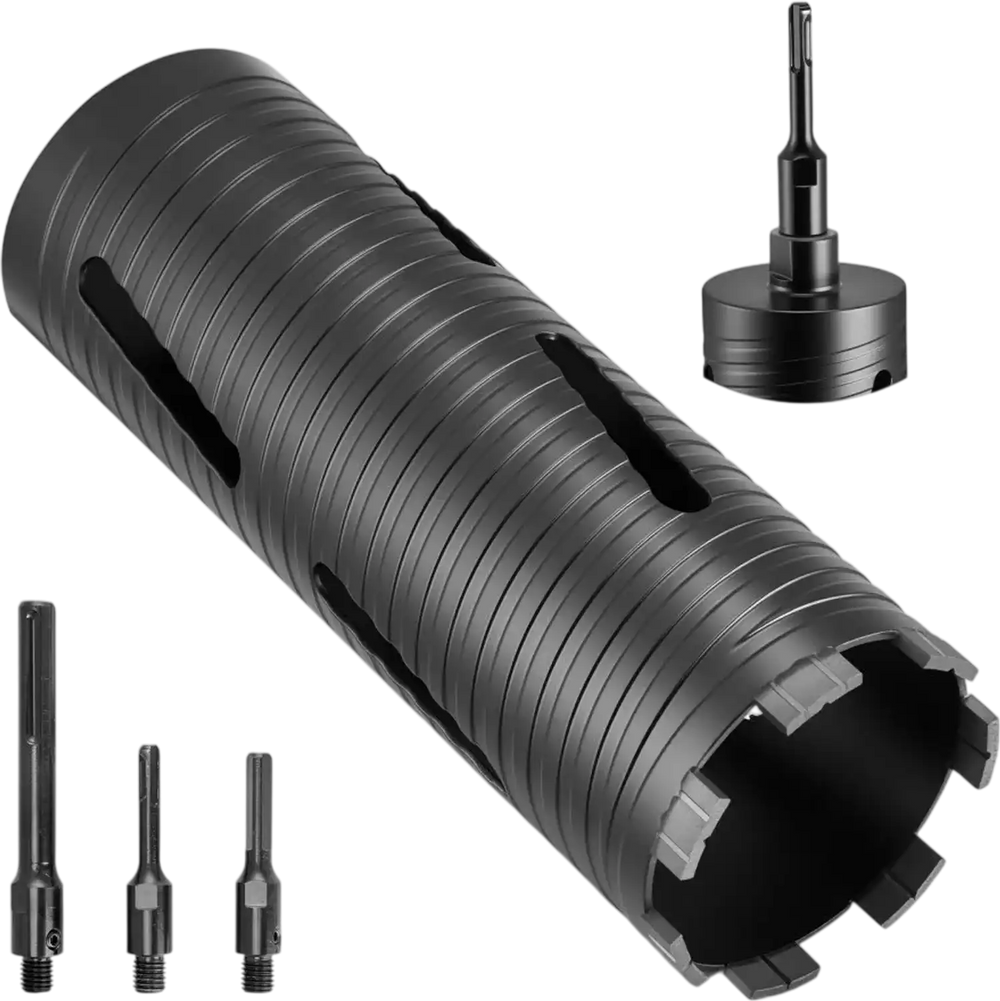 VEVOR Core Drill Bit, 3-1/2 inch Diameter, 9-1/2 inch Drilling Depth, 5/8-11 Internal Thread, Diamond Dry Coring Bit with 3 Adapters, Pilot Drill and Hex Wrench, for Concrete, Red Bricks, and Masonry