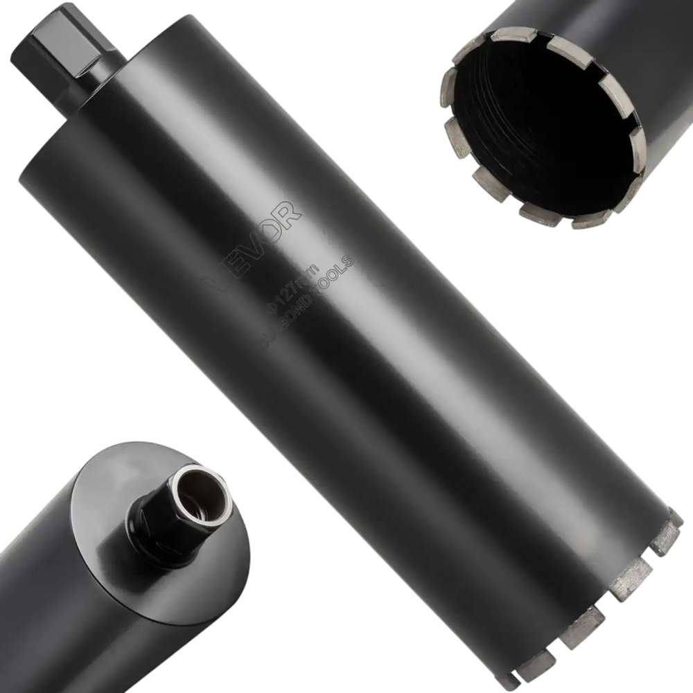 VEVOR Core Drill Bit, 5 inch Diameter, 14 inch Drilling Depth, 1-1/4 in-7 Internal Thread, High-Precision Welding Technology, Wet Diamond Core Bit for Reinforced Concrete, Red Bricks, and Masonry