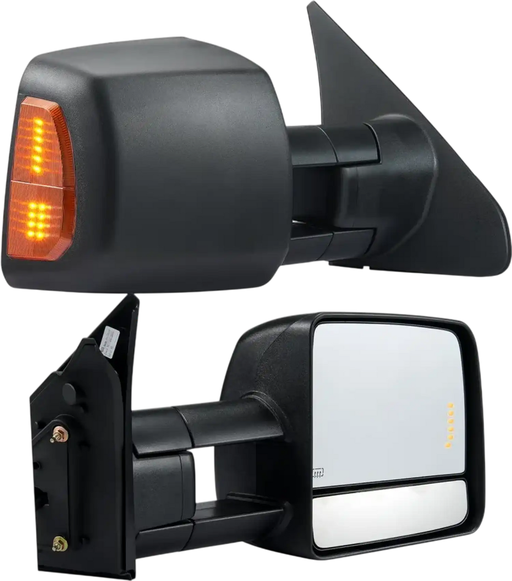 VEVOR Towing Mirrors, Left & Right Pair Set for 2007-2016 Toyota Tundra, Power Heated Tow Mirror with Signal Light, Plane & Convex Glass, Manual Controlling Telescoping Folding, Heating Defrost, Black