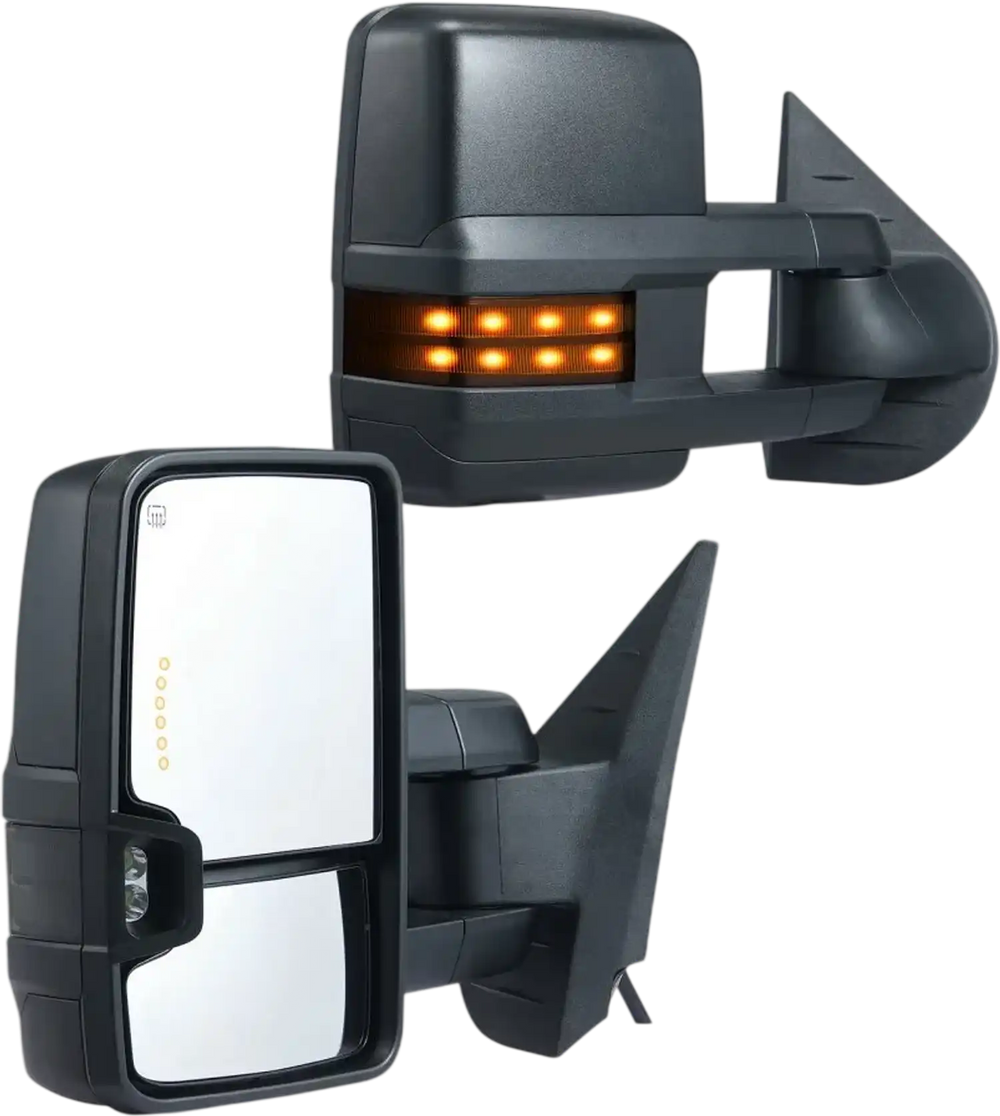 VEVOR Towing Mirrors, Left & Right Pair Set for Chevrolet Silverado (2007-2014)/GMC/Cadillac, Power Heated with Signal Light & LED Driving Light, Manual Telescoping Folding, and Heating Defrost, Black