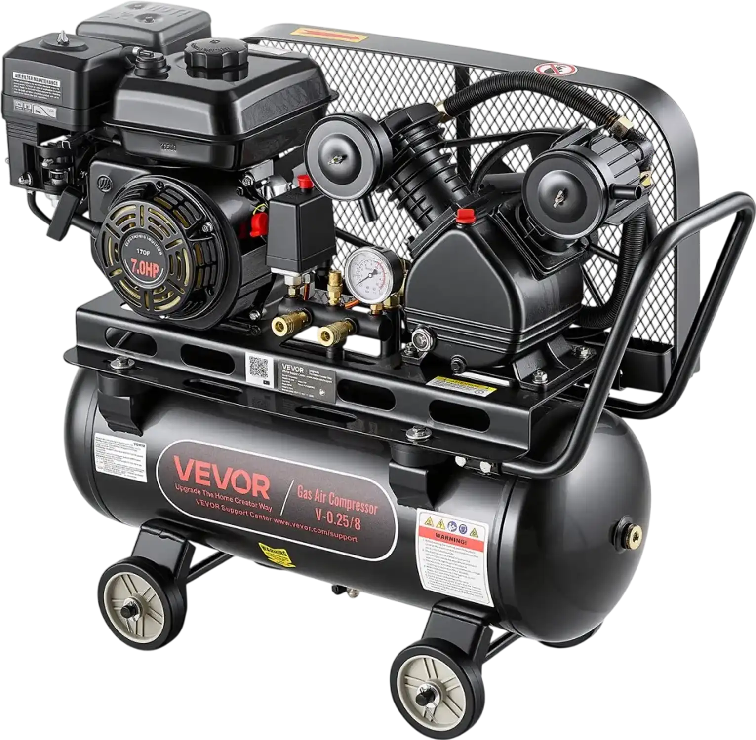 Vevor Gas Powered Air Compressor 10 Gallon 7 HP 4.7 CFM at 90 PSI Twin Cylinder 115 PSI New