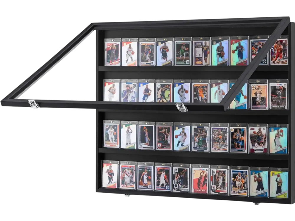 VEVOR 36 Graded Sports Card Display Case, 30.5x24.3x2.1 in, Baseball Card Display Frame with 98% UV Protection Clear View PC Glass, Lockable Wall Cabinet for Football Basketball Hockey Trading Card