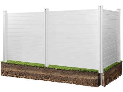 VEVOR 3 Panels Outdoor Privacy Screen, 50 x 50 in Air Conditioner Fence with 27.6 in Ground Stakes, Pool Equipment Enclosure, Horizontal Vinyl Privacy Fence, Ideal for Trash Can and A/C Units, White