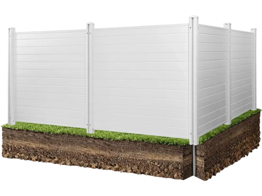 VEVOR 4 Panels Outdoor Privacy Screen, 50 x 50 in Air Conditioner Fence with 27.6 in Ground Stakes, Pool Equipment Enclosure, Horizontal Vinyl Privacy Fence, Ideal for Trash Can and A/C Units, White