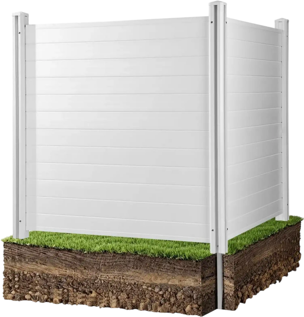VEVOR 2 Panels Outdoor Privacy Screen, 50 x 50 in Air Conditioner Fence with 27.6 in Ground Stakes, Pool Equipment Enclosure, Horizontal Vinyl Privacy Fence, Ideal for Trash Can and A/C Units, White