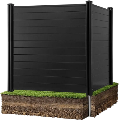 VEVOR 2 Panels Outdoor Privacy Screen, 48 x 48 in Air Conditioner Fence with 27.6 in Ground Stakes, Pool Equipment Enclosure, Horizontal Vinyl Privacy Fence, Ideal for Trash Can and A/C Units, Black