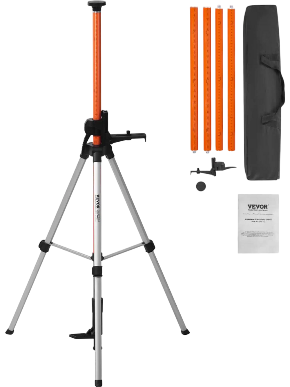 VEVOR Laser Level Tripod, 1/4"-20 & 5/8"-11 Thread Mount, 40.94-133.85 inch Height Adjustment with Level Bubble & Heavy-duty Stand, Extendable Pole Lightweight Aluminum Tripod for Laser Scanner