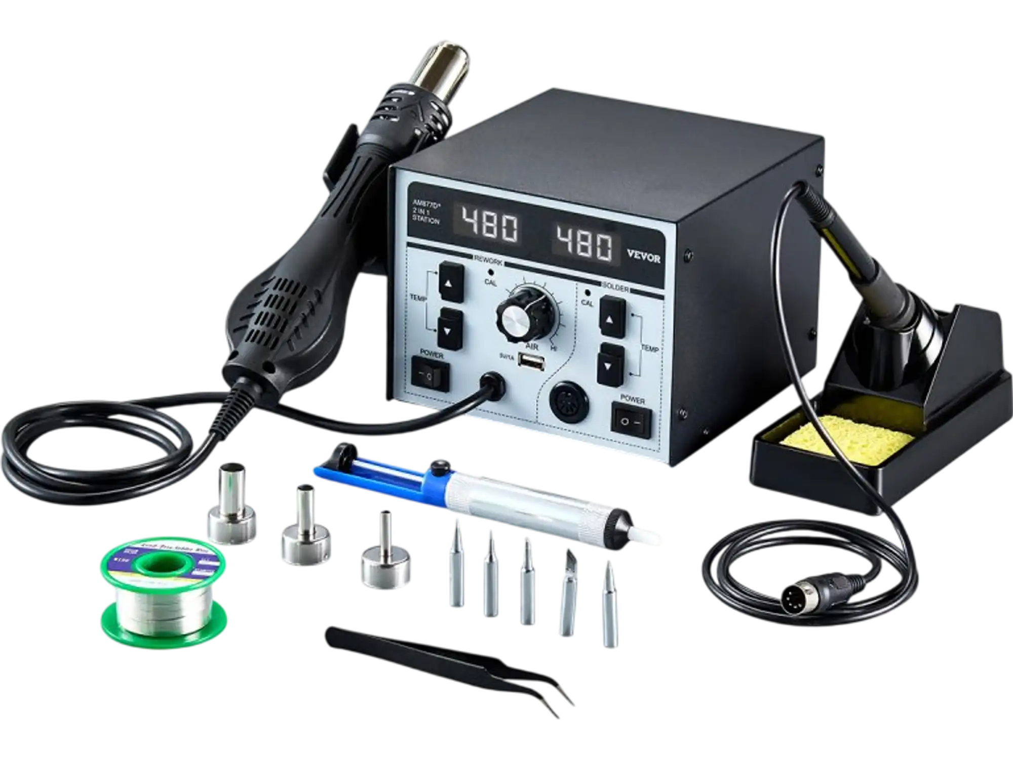 Vevor Soldering Station 2-in-1 Hot Air Rework 820W Digital Display with 5V USB Port New