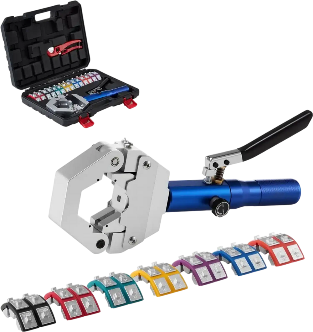 VEVOR Hydraulic Hose Crimper, Hydra-Krimp AC Hose Crimper Kit with 7 Dies Snap-On, Integral Manual Hydraulic A/C Hoses Crimping Tool for Automotive & Air Conditioning Repair - with Carrying Case