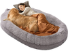 VEVOR Human Dog Bed, 72" x48"x10" Giant Human Dog Bed for Adult, Human Size Dog Bed with Washable PV Velvet Cover, Egg Orthopedic Foam, Storage Pocket, Large Dog Bean Bed for You and Pet, Light Grey