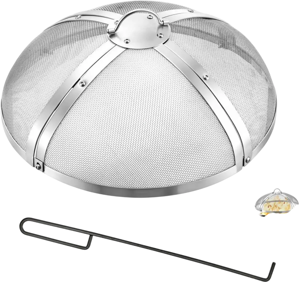 VEVOR Fire Pit Spark Screen, 19 inch Round, Stainless Steel Mesh Cover Lid, for Outdoor, Patio, Backyard, Camping, Party, with Handle and Poker, High Temperature Tolerant, Help Block Sparks, Silver