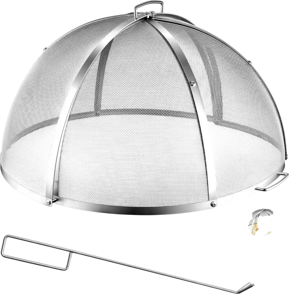 VEVOR Fire Pit Spark Screen, 30 inch Dome, Stainless Steel Mesh Cover Lid, for Outdoor, Patio, Backyard, Camping, Party, with Handles and Poker, High Temperature Tolerant, Help Block Sparks, Silver