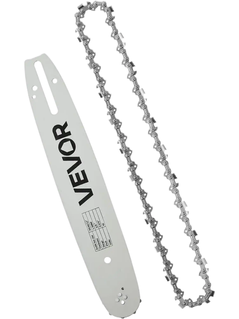 VEVOR Bar & Chainsaw Chain Combo 12" 3/8" Pitch 3/8" Gauge 45 Drive Links, Fits VEVOR CN-25 Gas Chainsaw, Forged Alloy Steel, Replacement Guide Bar & Saw Chain with Sharp Cutter Teeth & Tie Straps