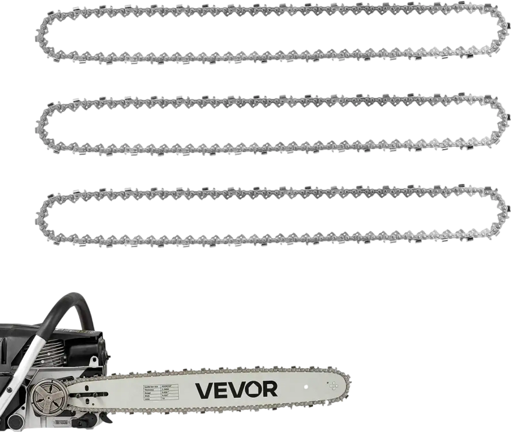 VEVOR Chainsaw Chain 3 Pack 18 Inch 0.325" Pitch 0.058" Gauge 72 Drive Link, Fits VEVOR CN-52G Gas Chainsaw, Forged Alloy Steel, Replacement Saw Chain with Sharp Cutter Teeth, Wear-Resistant Tie Strap