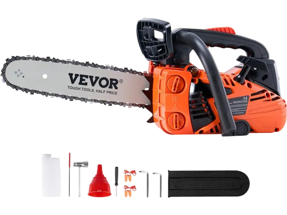 VEVOR Gas Chainsaw, 25.4CC 12" 1.2HP, Gasoline Powered Chain Saw, Handheld Cordless Petrol Chainsaws for Tree Wood Branch Cutting, Tree Trimming, Land Clearing, Farm Garden Ranch Forest Cutting Use