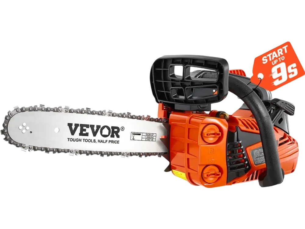 VEVOR Gas Powered Chainsaw 12 Inch 25.4CC 1HP 2 Stroke Engine Gas Chainsaw, for Wood Cutting, Tree Trimming & Land Clearing, Throttle-Synced Choke, Power Chain Saw with Non-Slip Handle & Dual Tanks