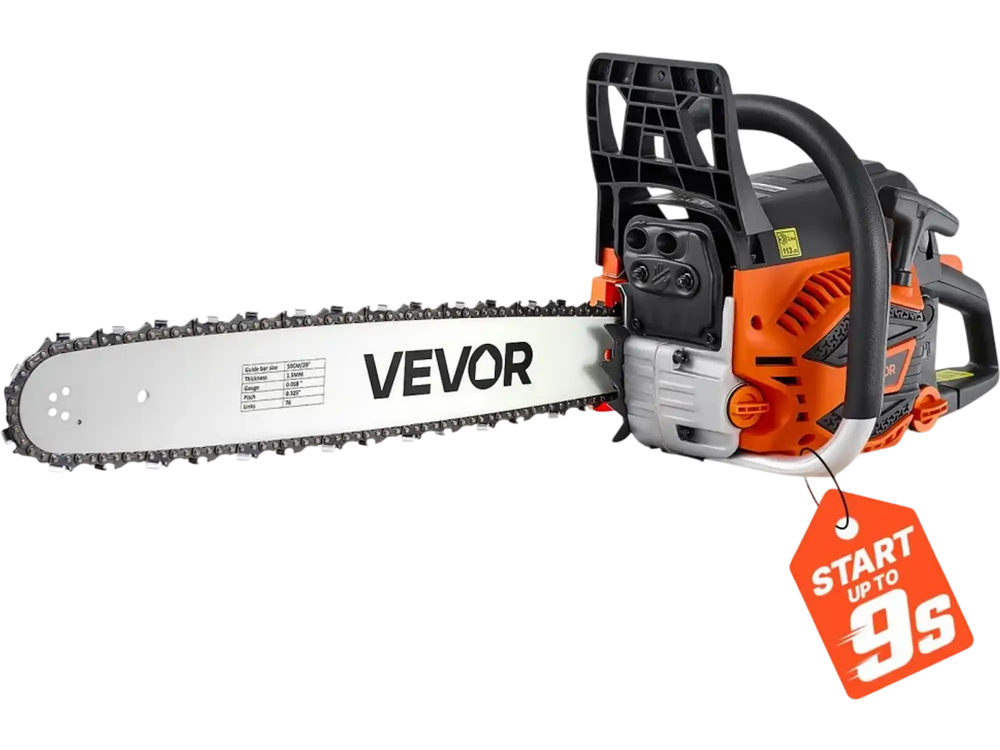 VEVOR Gas Powered Chainsaw 20 Inch 62CC 3.8HP 2 Stroke Engine Gas Chainsaw, for Wood Cutting, Tree Trimming & Land Clearing, Throttle-Synced Choke, Power Chain Saw with Non-Slip Handle & Dual Tanks