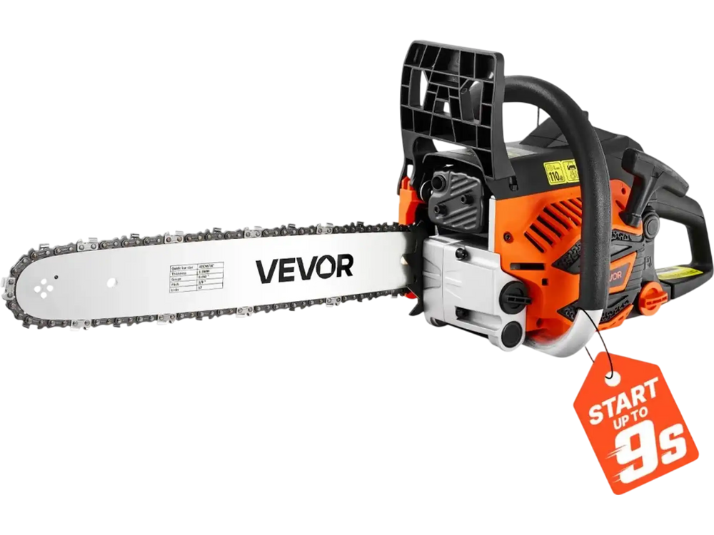VEVOR Gas Powered Chainsaw 16 Inch 40CC 1.75HP 2 Stroke Engine Gas Chainsaw, for Wood Cutting, Tree Trimming & Land Clearing, Throttle-Synced Choke, Power Chain Saw with Non-Slip Handle & Dual Tanks