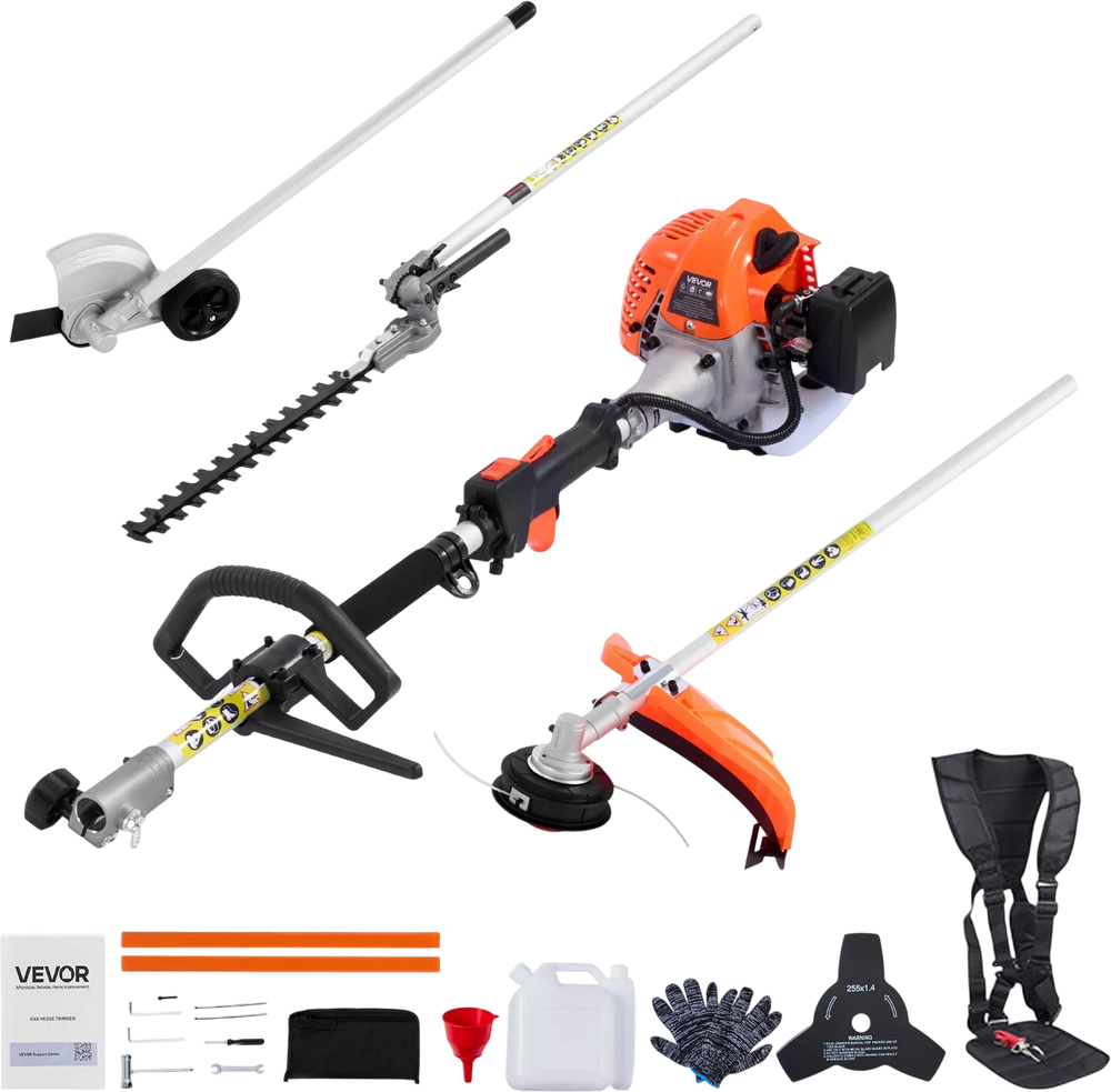 VEVOR Gas Hedge Trimmer, 2 Cycle Gas Power Handheld Hedge Trimmer, 4-in-1 26cc Weed Eater with Protective Gear Set, Includes Hedge and String Trimmer, Edger, Brush Cutter, for Trimming Shrubs & Bushes