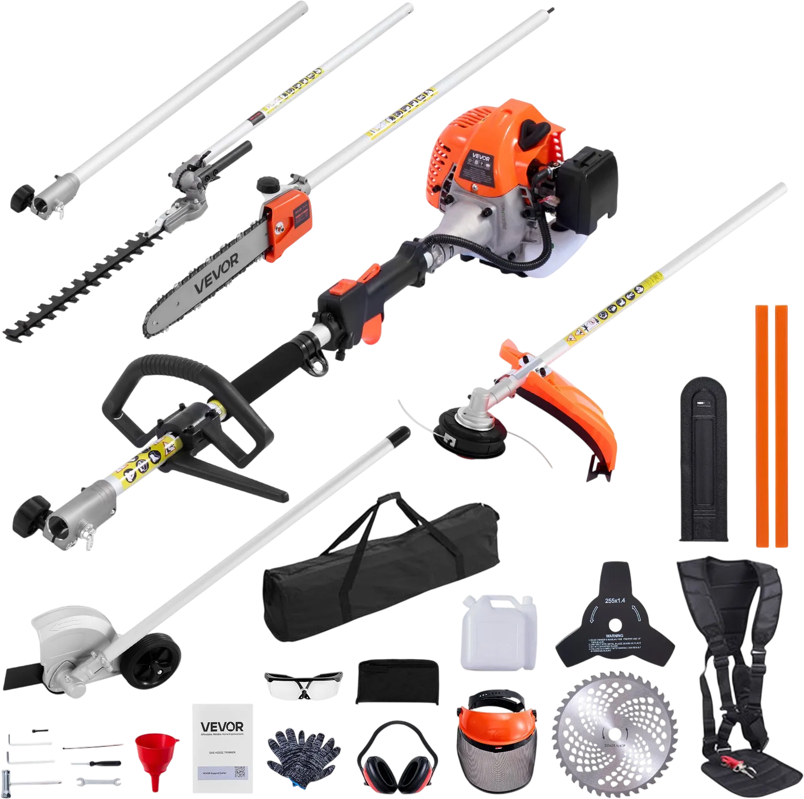 Vevor Gas Hedge Trimmer 26cc 6-in-1 Set with String Brush Cutter Edger Pole Saw New