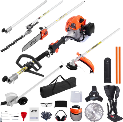 Vevor Gas Hedge Trimmer 26cc 6-in-1 Set with String Brush Cutter Edger Pole Saw New