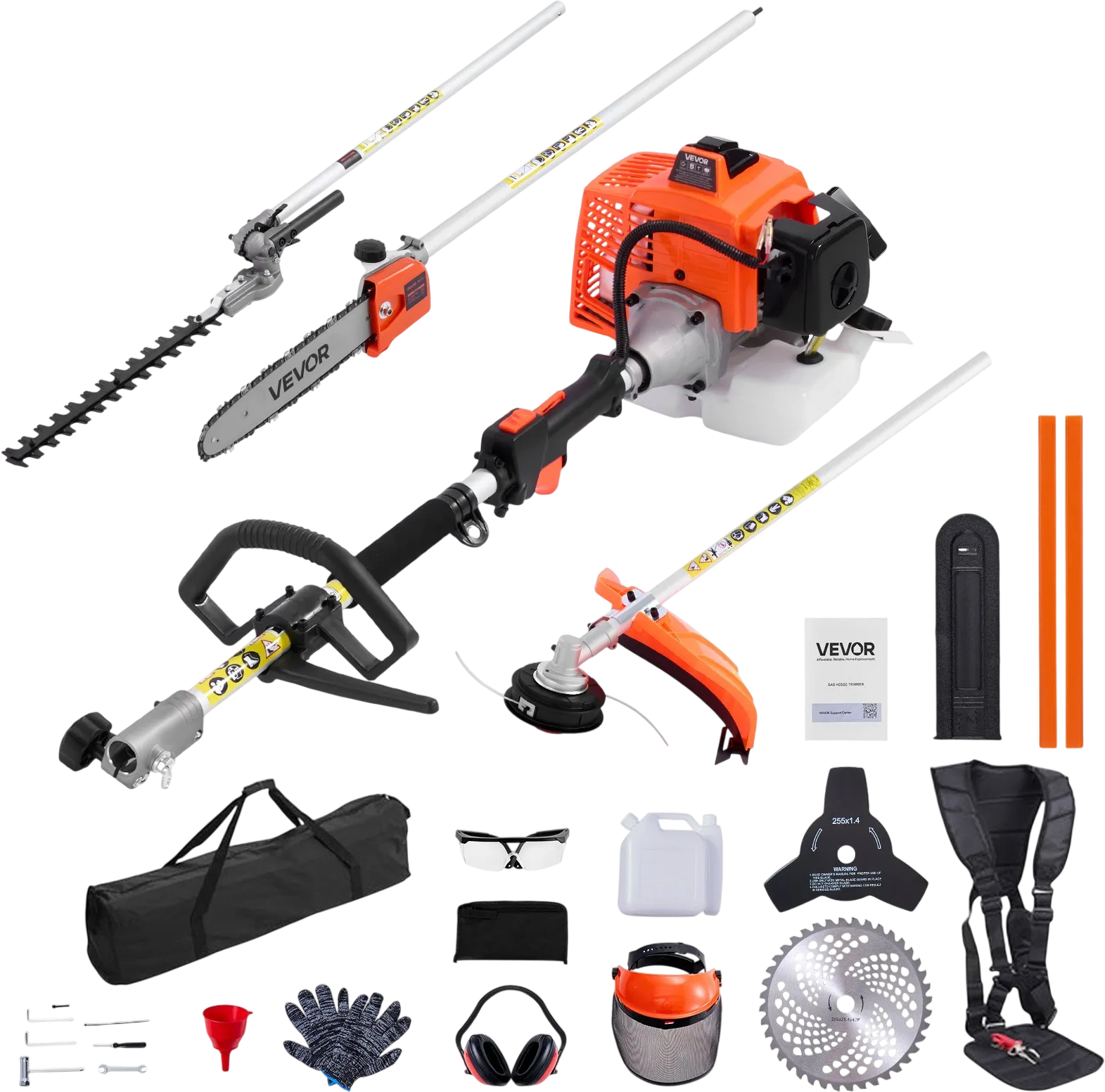 Vevor Gas Hedge Trimmer 63cc 5-in-1 Set with String Brush Cutter Pole Saw New