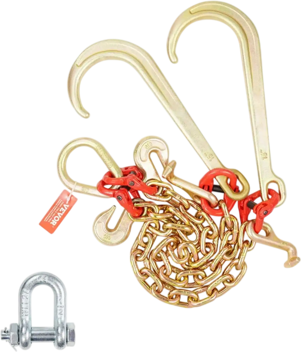 VEVOR G80 V Bridle Chain, 3/8" x 2' Towing Chain Bridle with 15" J Hooks, T Hooks & Grab Hooks, Heavy Duty Transport Tow Chain Bridle with 7800 lbs Safe Working Load for Flatbed Truck Wrecker Recovery