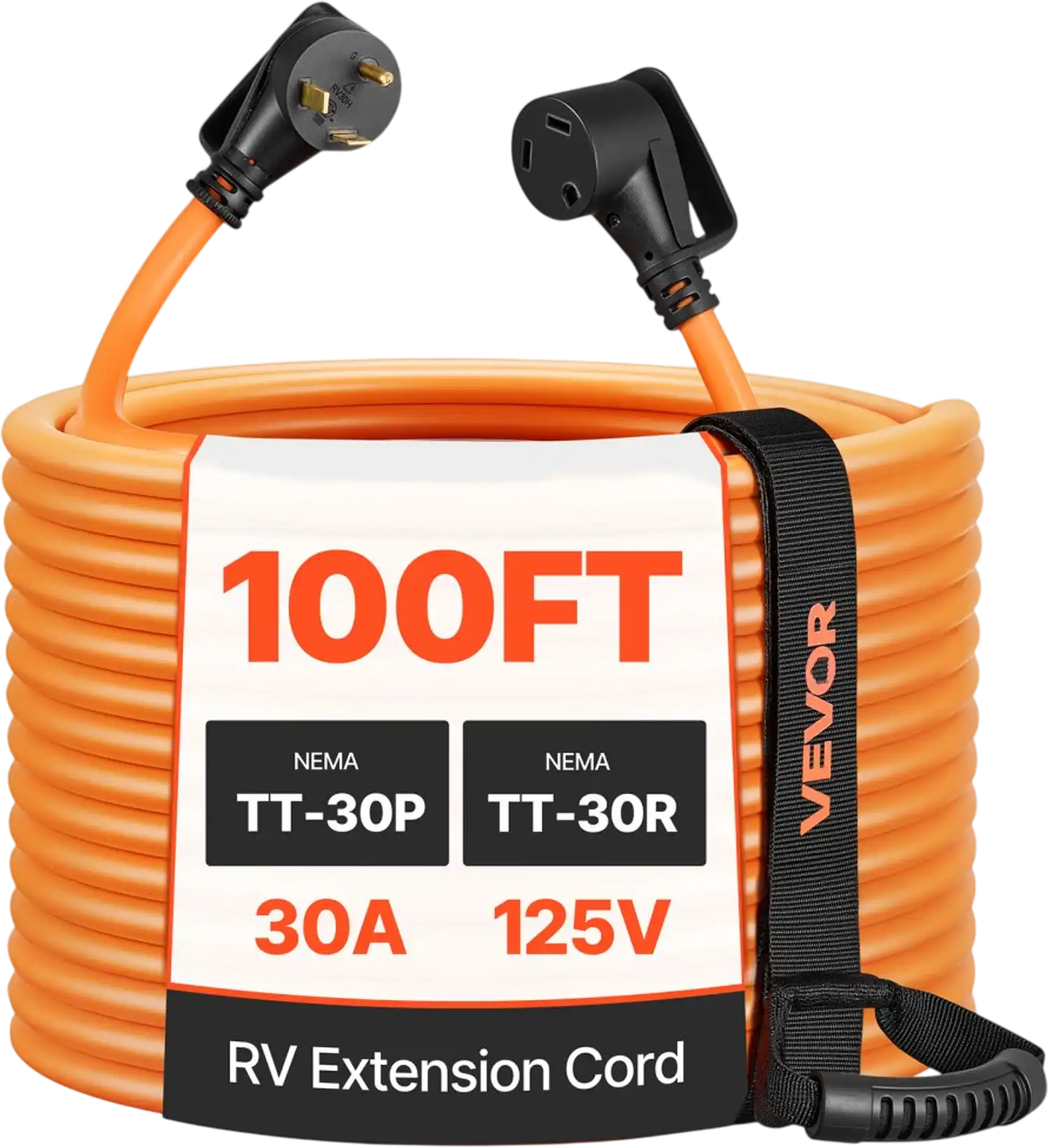 Vevor RV Extension Cord 30A 100' 125V 2500W Heavy Duty Power Cord with 15A Adapter New