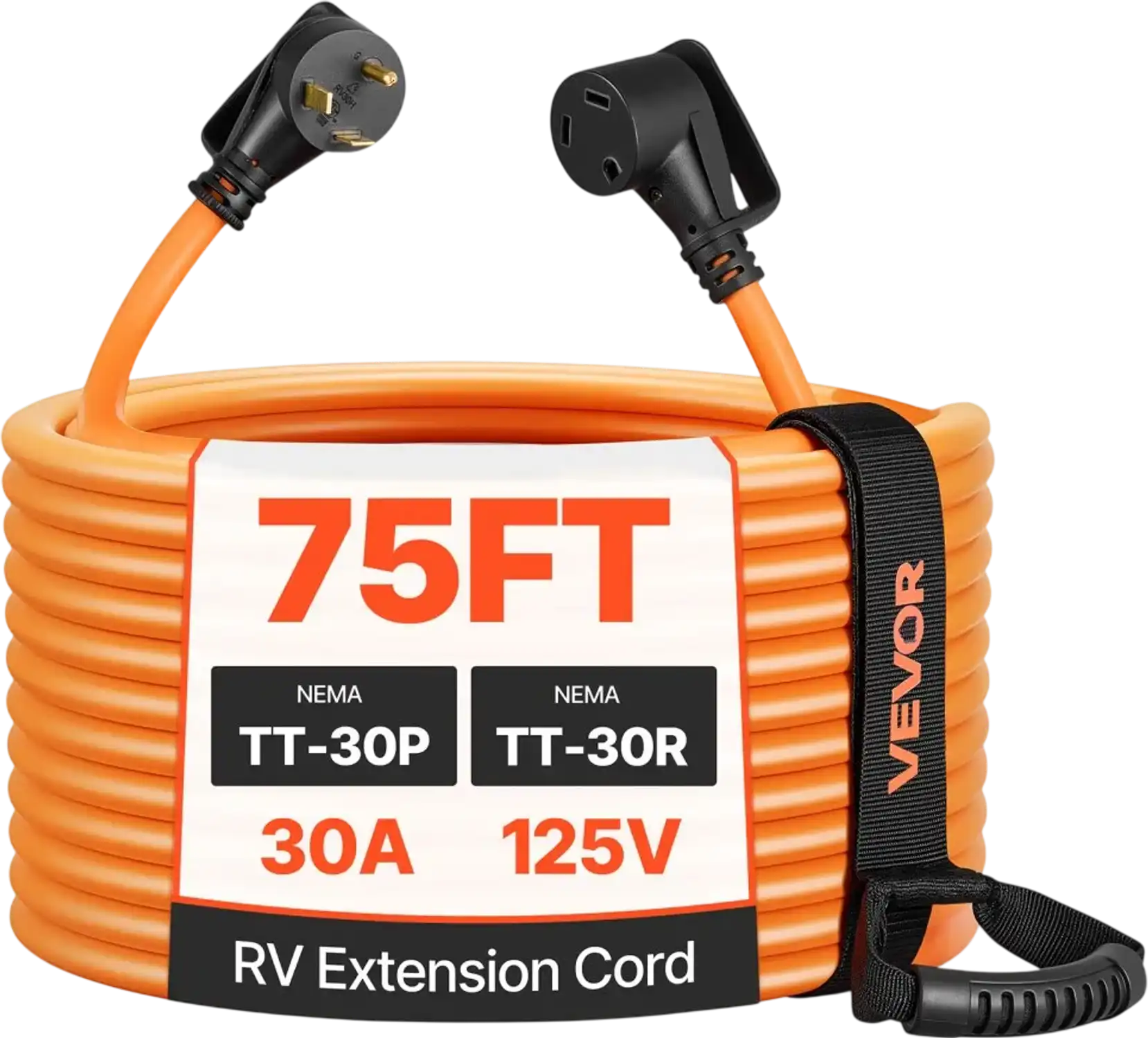 Vevor RV Extension Cord 30 Amp 75' Heavy Duty Power Cord with 15A Adapter New
