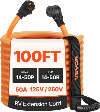 Vevor RV Extension Cord 50A 100' 125V/250V Heavy Duty Power Cord with 15A Adapter New