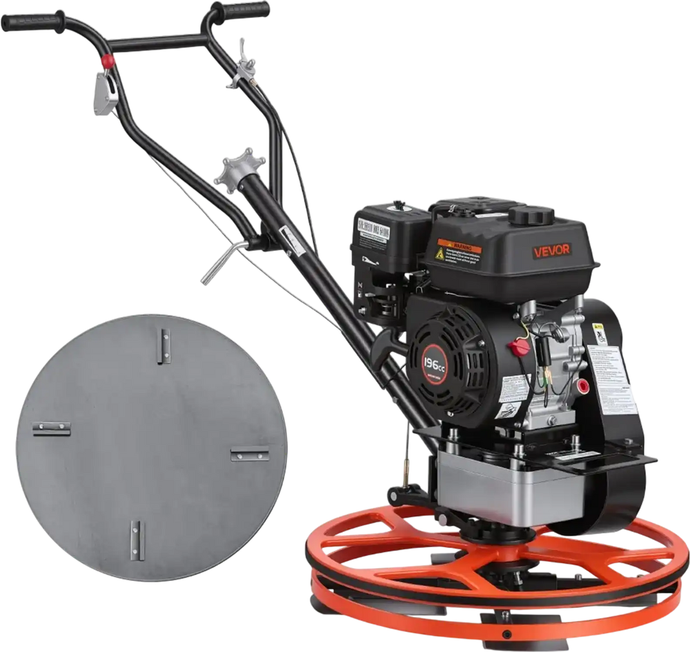 VEVOR Power Trowel, 24 inch Concrete Finishing Machine with Float Pan, 5.5HP Engine, 4 Blades, Adjustable Pitch, Gas-Powered Walk-Behind Cement Surface Finisher for Smooth Floors, Construction Use