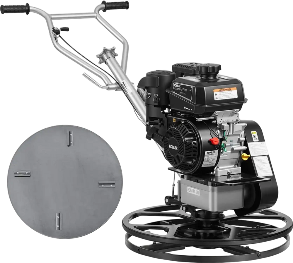 VEVOR Power Trowel, 24 inch Concrete Finishing Machine with Float Pan, 7HP Kohler Engine, 4 Blades, Adjustable Pitch, Gas-Powered Walk-Behind Cement Surface Finisher for Smooth Floors, Construction