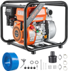 VEVOR Gas Powered Water Pump, 2 in, 142 GPM 7HP Semi Trash Water Transfer Pump Portable, Gasoline Engine with 25 ft Discharge Hose, Heavy Duty Frame, Cast Iron Impeller, for Irrigation, Ponds, Pools