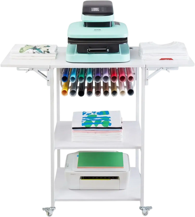 Vevor Heat Press Table 3-Tier Movable Foldable Stand with Wheels White New