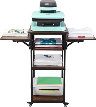 Vevor Heat Press Table 4-Tier Movable Stand with Charging Station Brown New