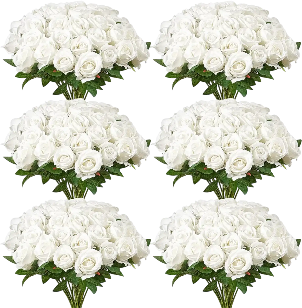 VEVOR Artificial Flowers, 120 pcs Real Looking White Foam Fake Roses Bulk, White Faux Bridal Shower with Stems for DIY Wedding Bouquets, Home Centerpieces Arrangements, Party Tables Decorations