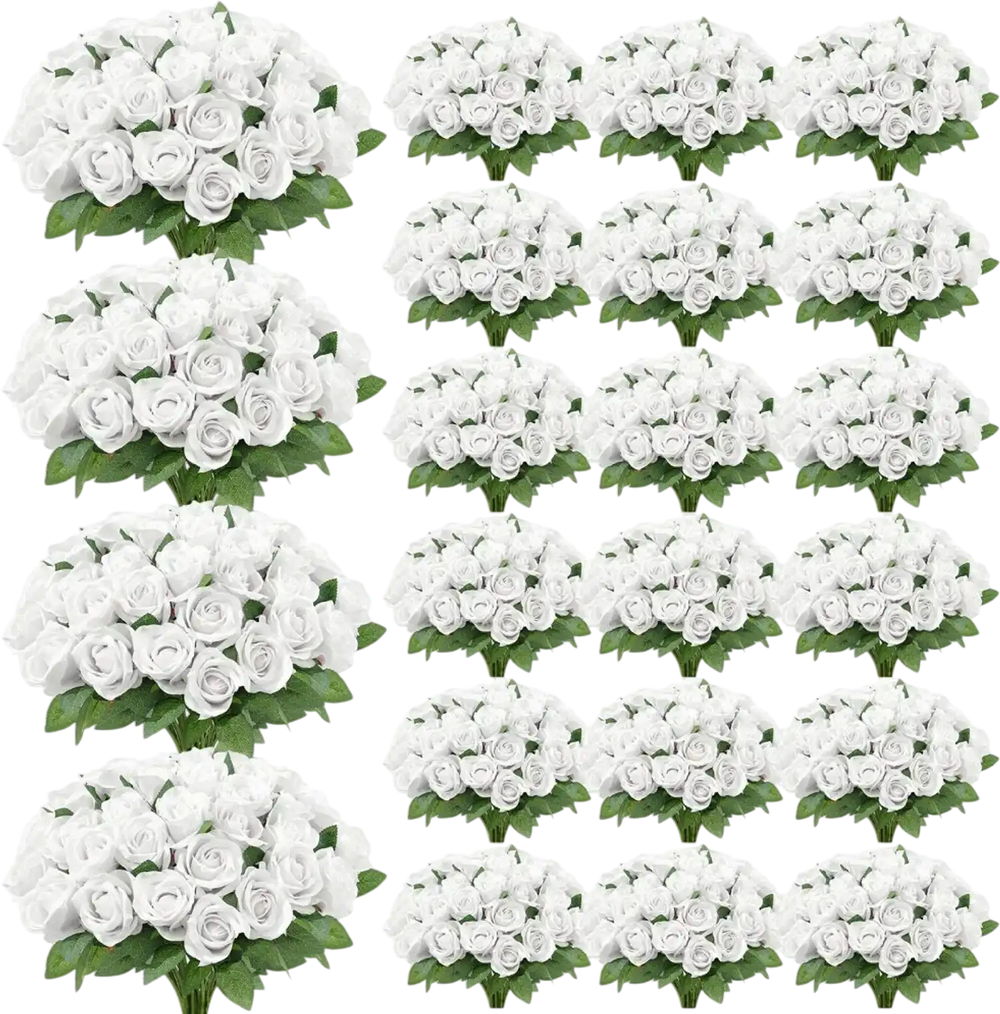 VEVOR Artificial Flowers Bulk White Roses 500 PCS Silk Faux Flowers Stems, for Vase, Table Centerpieces, Weddings, Parties, Bouquets, Home Decor and DIY Floral Arrangements, Realistic Fake Flower